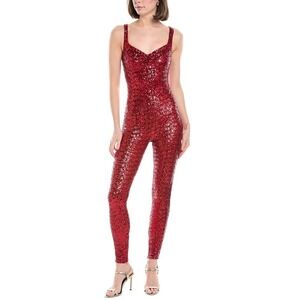 NWT Elisabetta Franchi Red Fully Sequined Jumpsuit TU01827E3 Italian Size 42